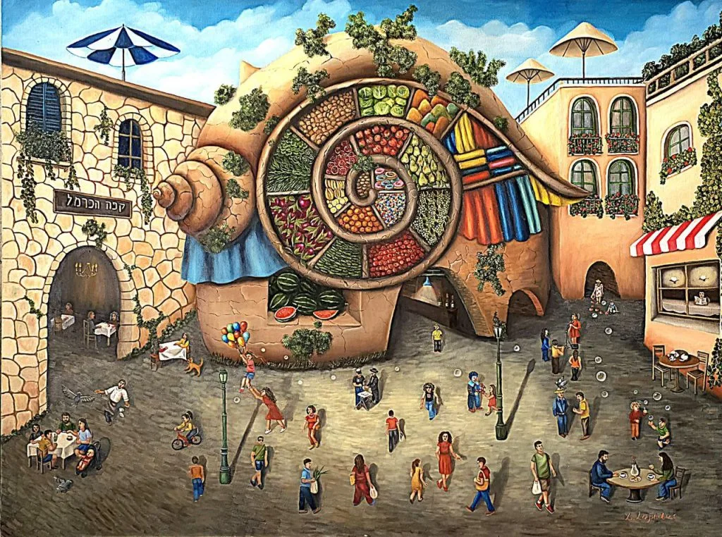 שוק הכרמל — ציור שמן מקורי מאת לדה לפידוס, 90x120 ס"מ